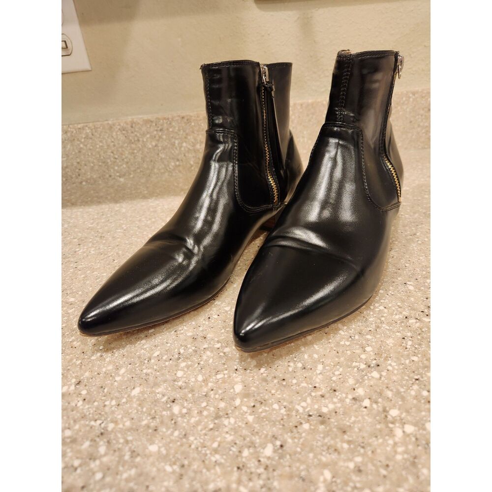 XYD Black Ankle Boots Boots Double Gold Zipper w/ Tassel Pointed Toe Size 9